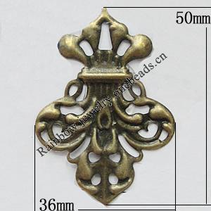 Iron Jewelry Finding Pendant Lead-free, 50x36mm, Sold by Bag