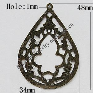Iron Jewelry Finding Pendant Lead-free, Teardrop 48x34mm Hole:1mm, Sold by Bag