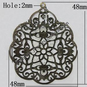 Iron Jewelry Finding Pendant Lead-free, 48x48mm Hole:2mm, Sold by Bag