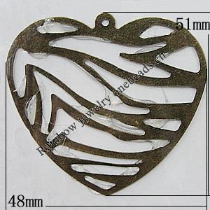 Iron Jewelry Finding Pendant Lead-free, Heart 48x51mm Hole:2mm, Sold by Bag