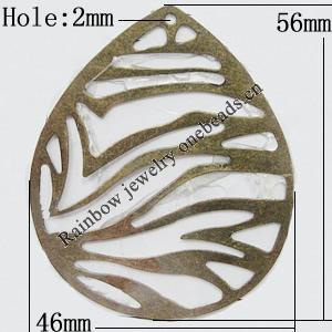 Iron Jewelry Finding Pendant Lead-free, Teardrop 56x46mm Hole:2mm, Sold by Bag