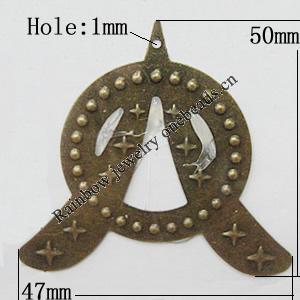 Iron Jewelry Finding Pendant Lead-free, 50x47mm Hole:1mm, Sold by Bag