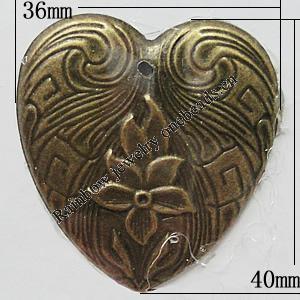 Iron Jewelry Finding Pendant Lead-free, Heart 40x36mm Hole:2mm, Sold by Bag