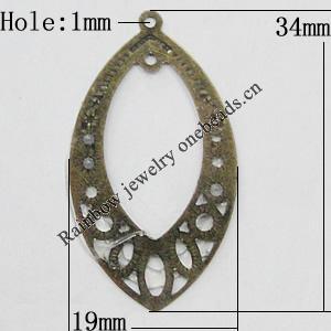 Iron Jewelry Finding Pendant Lead-free, Horse Eye 34x19mm Hole:1mm, Sold by Bag