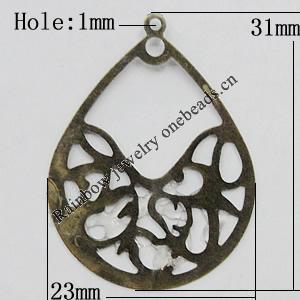 Iron Jewelry Finding Pendant Lead-free, Teardrop 31x23mm Hole:1mm, Sold by Bag