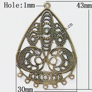 Iron Jewelry Finding Connectors Lead-free, Teardrop 43x30mm Hole:1mm, Sold by Bag