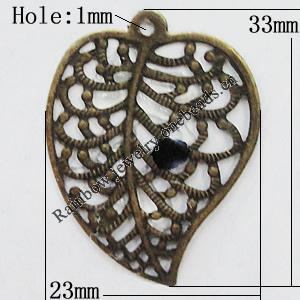 Iron Jewelry Finding Pendant Lead-free, Leaf 33x23mm Hole:1mm, Sold by Bag