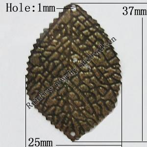 Iron Jewelry Finding Connectors Lead-free, Leaf 37x25mm Hole:1mm, Sold by Bag