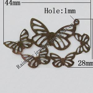 Iron Jewelry Finding Pendant Lead-free, Butterfly 44x28mm Hole:1mm, Sold by Bag