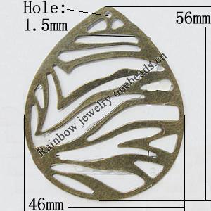 Iron Jewelry Finding Pendant Lead-free, Teardrop 56x46mm Hole:1.5mm, Sold by Bag