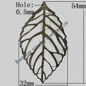 Iron Jewelry Finding Pendant Lead-free, Leaf 54x32mm Hole:0.5mm, Sold by Bag