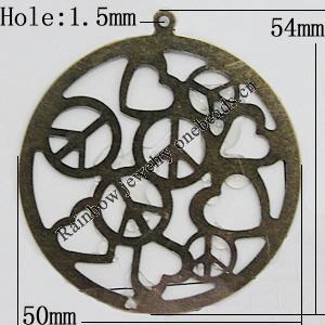 Iron Jewelry Finding Pendant Lead-free, 54x50mm Hole:1.5mm, Sold by Bag