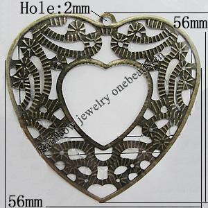 Iron Jewelry Finding Pendant Lead-free, Heart 56mm Hole:2mm, Sold by Bag