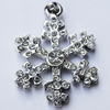 Zinc Alloy Charm/Pendant with Crystal, Nickel-free & Lead-free Snowflake 22x16mm Hole:2mm, Sold by PC  