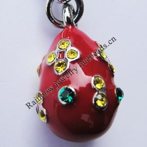 Zinc Alloy Enamel Charm/Pendant with Crystal, Nickel-free & Lead-free, A Grade Teardrop 17x10mm Hole:2mm, Sold by PC