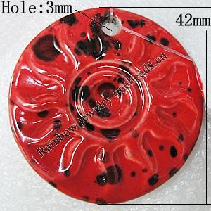 Ceramics Pendants, Flat Round 42mm Hole:3mm, Sold by PC 