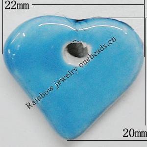 Ceramics Pendants, Heart 22x20mm Hole:3mm, Sold by PC 