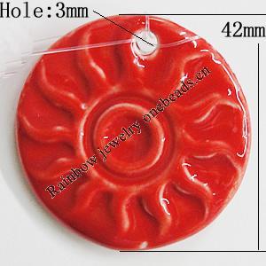 Ceramics Pendants, Flat Round 42mm Hole:3mm, Sold by PC 