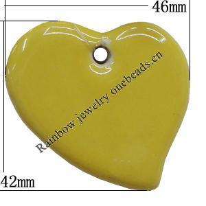 Ceramics Pendants, Heart 46x42mm Hole:3mm, Sold by PC 