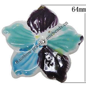 Ceramics Pendants, Flower 64mm Hole:3mm, Sold by PC 