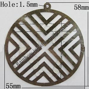 Iron Jewelry Finding Pendant Lead-free, 58x55mm Hole:1.5mm, Sold by Bag