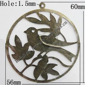 Iron Jewelry Finding Pendant Lead-free, 60x56mm Hole:1.5mm, Sold by Bag