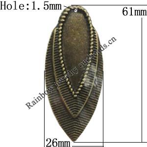 Iron Jewelry Finding Pendant Lead-free, Leaf 61x26mm Hole:1.5mm, Sold by Bag