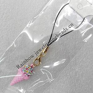 Mobile Decoration, Zinc Alloy Pendat, Ice Cream, Pendant: about 12mm wide, Rope: about 6cm, Sold by Dozen