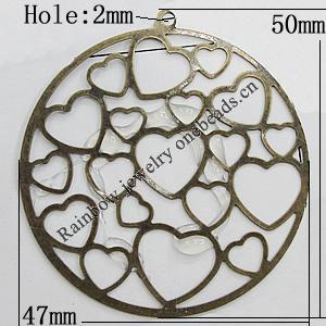 Iron Jewelry Finding Pendant Lead-free, 50x47mm Hole:2mm, Sold by Bag