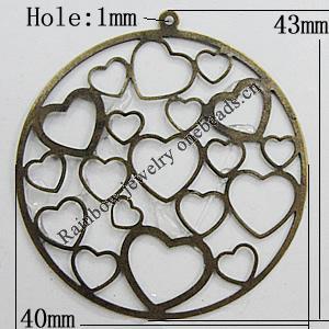 Iron Jewelry Finding Pendant Lead-free, 43x40mm Hole:1mm, Sold by Bag