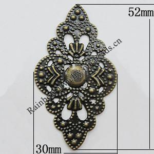 Iron Jewelry Finding Pendant Lead-free, Diamond 52x30mm, Sold by Bag