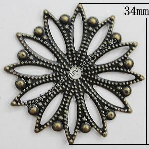 Iron Jewelry Finding Beads Lead-free, Flower 34mm, Sold by Bag