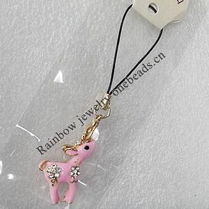 Mobile Decoration, Zinc Alloy Pendant, Deer, Pendant: about 23mm wide, Rope: about 6cm, Sold by Dozen