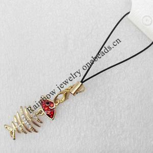 Mobile Decoration, Zinc Alloy Pendant, Pendant: about 15mm wide, Rope: about 6cm, Sold by Dozen