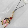 Mobile Decoration, Zinc Alloy Pendant, Pendant: about 20mm wide, Rope: about 6cm, Sold by Dozen