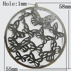 Iron Jewelry Finding Pendant Lead-free, 58x55mm Hole:1mm, Sold by Bag