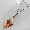 Mobile Decoration, Zinc Alloy Pendant, Die Eule, Pendant: about 20mm wide, Rope: about 6cm, Sold by Dozen