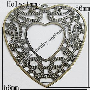 Iron Jewelry Finding Pendant Lead-free, Heart 56mm Hole:1mm, Sold by Bag