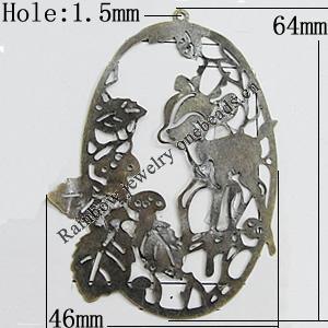 Iron Jewelry Finding Pendant Lead-free, 64x46mm, Sold by Bag