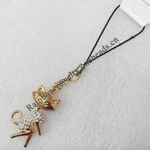 Mobile Decoration, Zinc Alloy Pendant, Pendant: about 15mm wide, Rope: about 6cm, Sold by Dozen