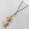 Mobile Decoration, Zinc Alloy Pendant, Pendant: about 15mm wide, Rope: about 6cm, Sold by Dozen