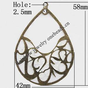 Iron Jewelry Finding Pendant Lead-free, Teardrop 58x42mm Hole:2.5mm, Sold by Bag