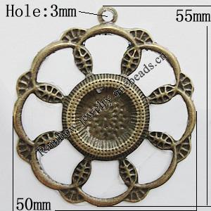 Iron Jewelry Finding Pendant Lead-free, Flower 55x50mm Hole:3mm, Sold by Bag