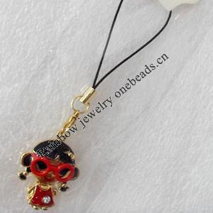 Mobile Decoration, Zinc Alloy Pendant, Girl, Pendant: about 24mm wide, Rope: about 6cm, Sold by Dozen