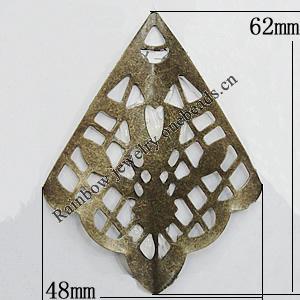 Iron Jewelry Finding Pendant Lead-free, 62x48mm, Sold by Bag