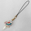 Mobile Decoration, Zinc Alloy Pendant, Parrot, Pendant: about 22mm wide, Rope: about 6cm, Sold by Dozen