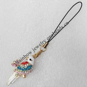 Mobile Decoration, Zinc Alloy Pendant, Parrot, Pendant: about 22mm wide, Rope: about 6cm, Sold by Dozen