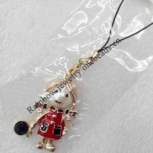 Mobile Decoration, Zinc Alloy Pendant, Girl, Pendant: about 26mm wide, Rope: about 6cm, Sold by Dozen