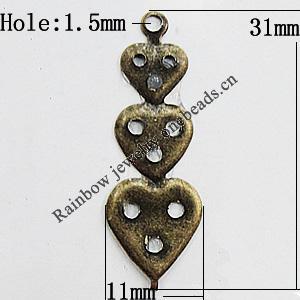 Iron Jewelry Finding Pendant Lead-free, 31x11mm Hole:1.5mm, Sold by Bag