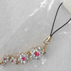 Mobile Decoration, Zinc Alloy Pendant, Flower, Pendant: about 15mm wide, Rope: about 6cm, Sold by Dozen